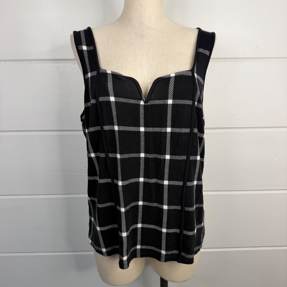 Torrid 2X Ponte Sweetheart Corset Top Black And White Plaid Sweetheart